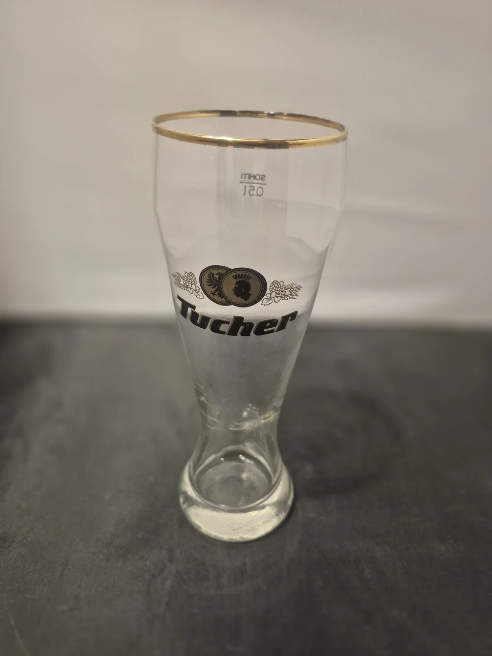 Vintage Gold Rimmed Beer Glass Collectible. Tucher